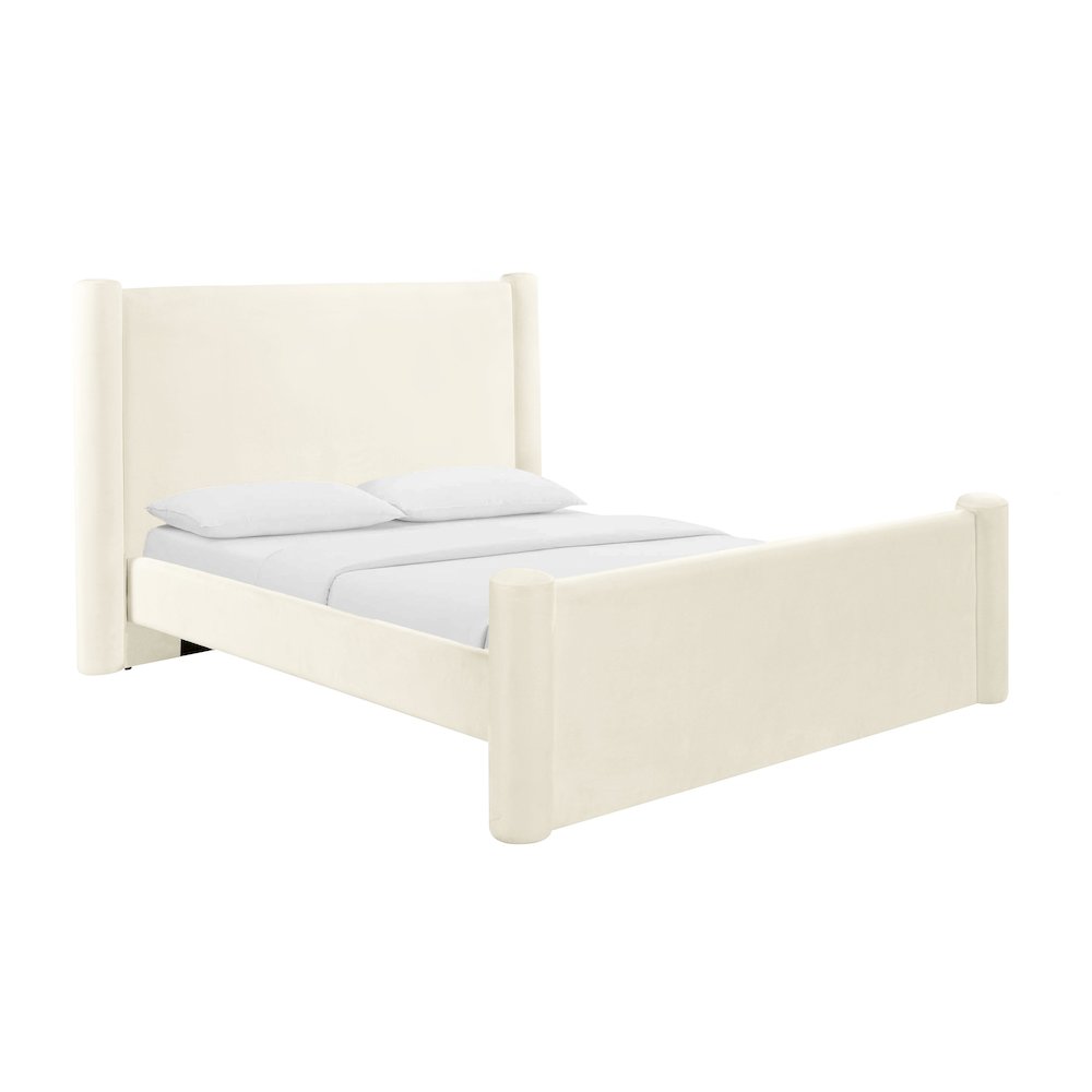 Athara Cream Velvet UK King Bed. Picture 1