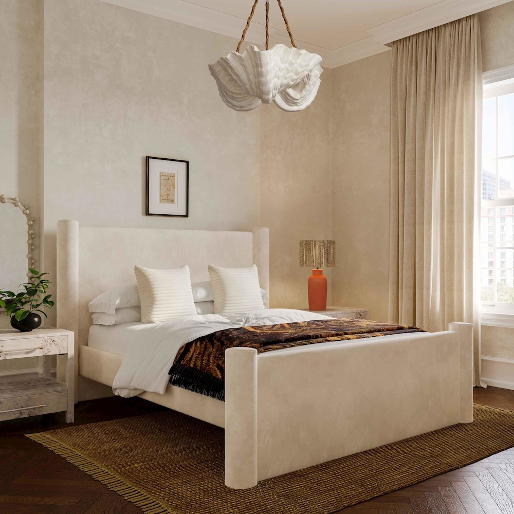 Athara Cream Velvet UK King Bed. Picture 2
