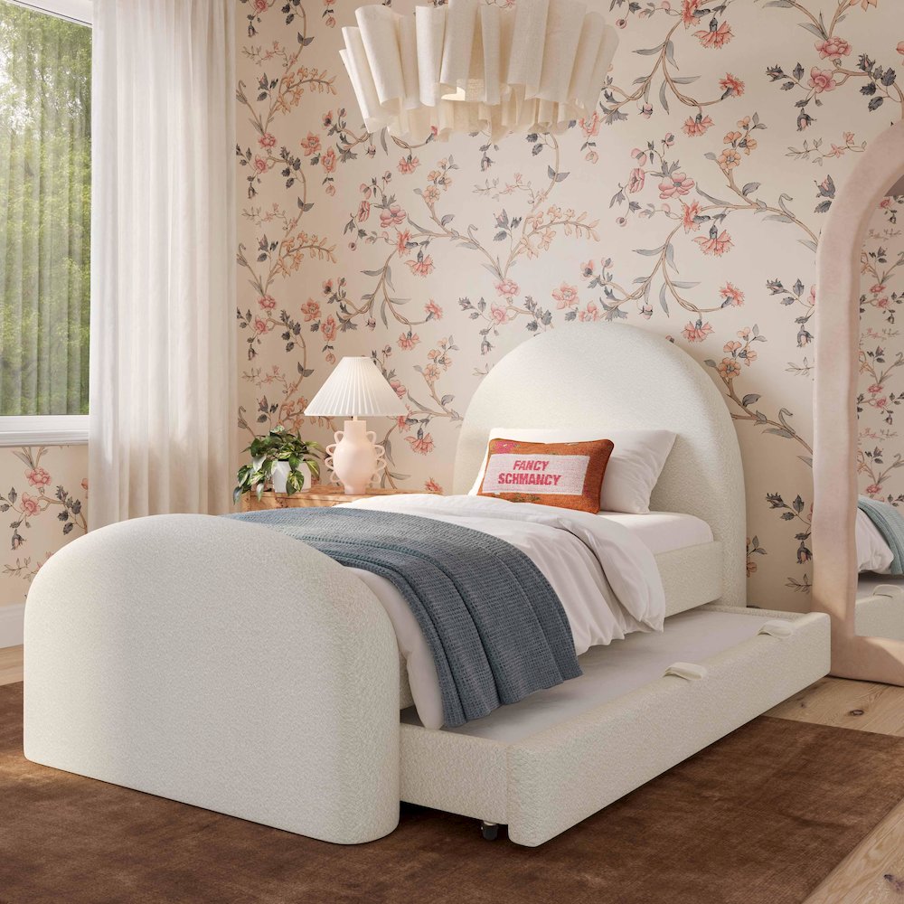 Moon Cream Boucle Twin Trundle Bed. Picture 2