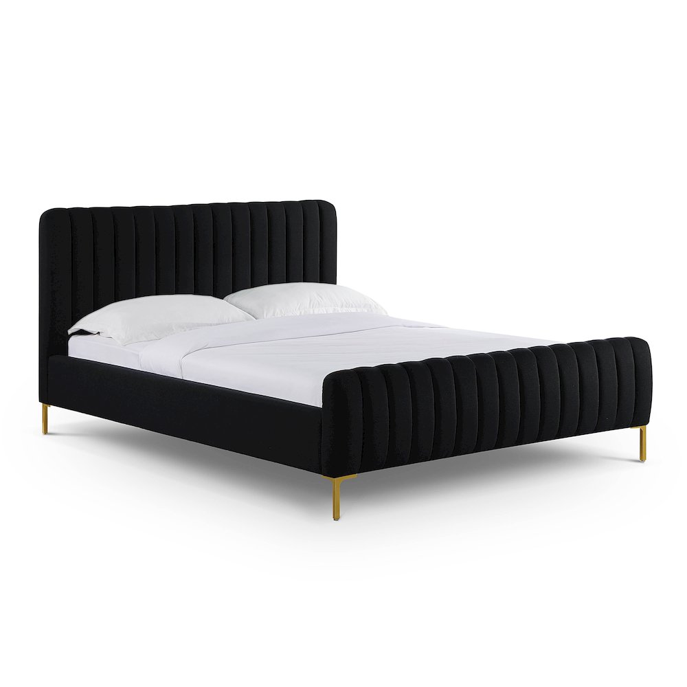 Angela Black Upcycled Linen Queen Bed. Picture 1