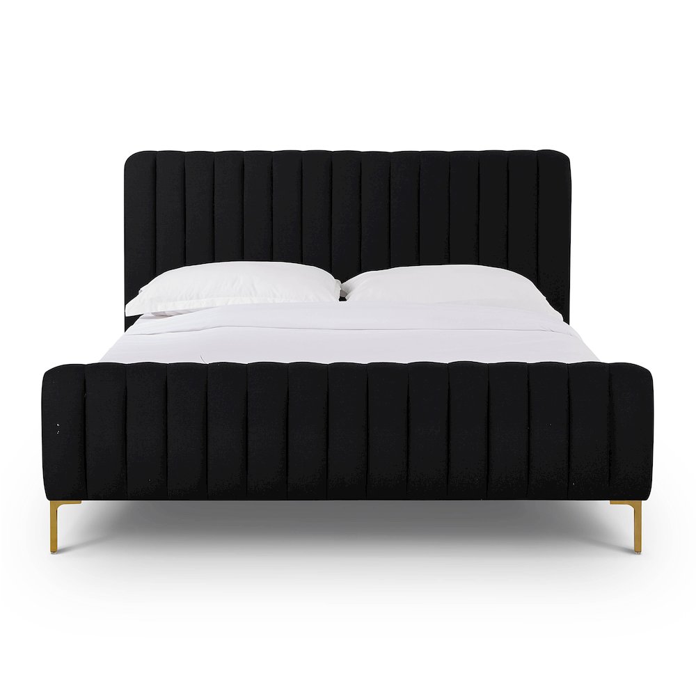 Angela Black Upcycled Linen Queen Bed. Picture 3