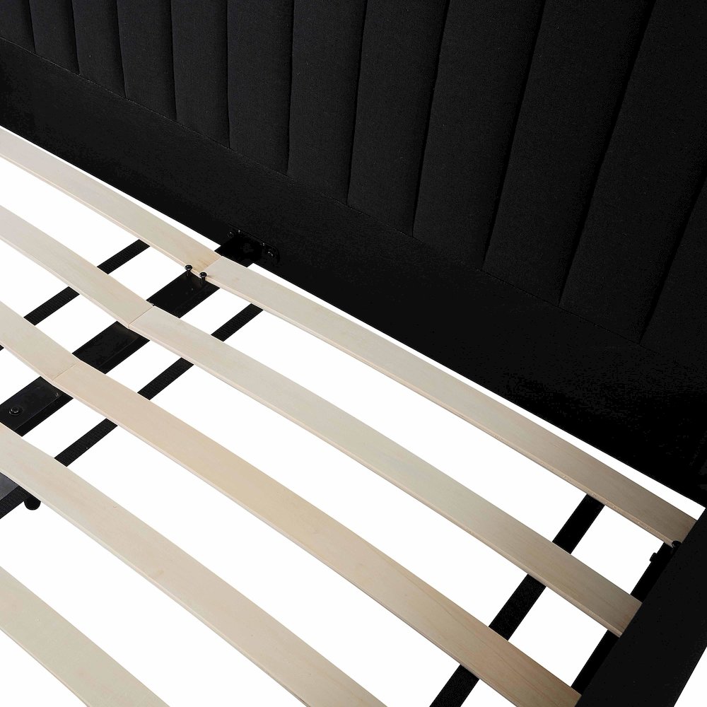 Angela Black Upcycled Linen Queen Bed. Picture 8
