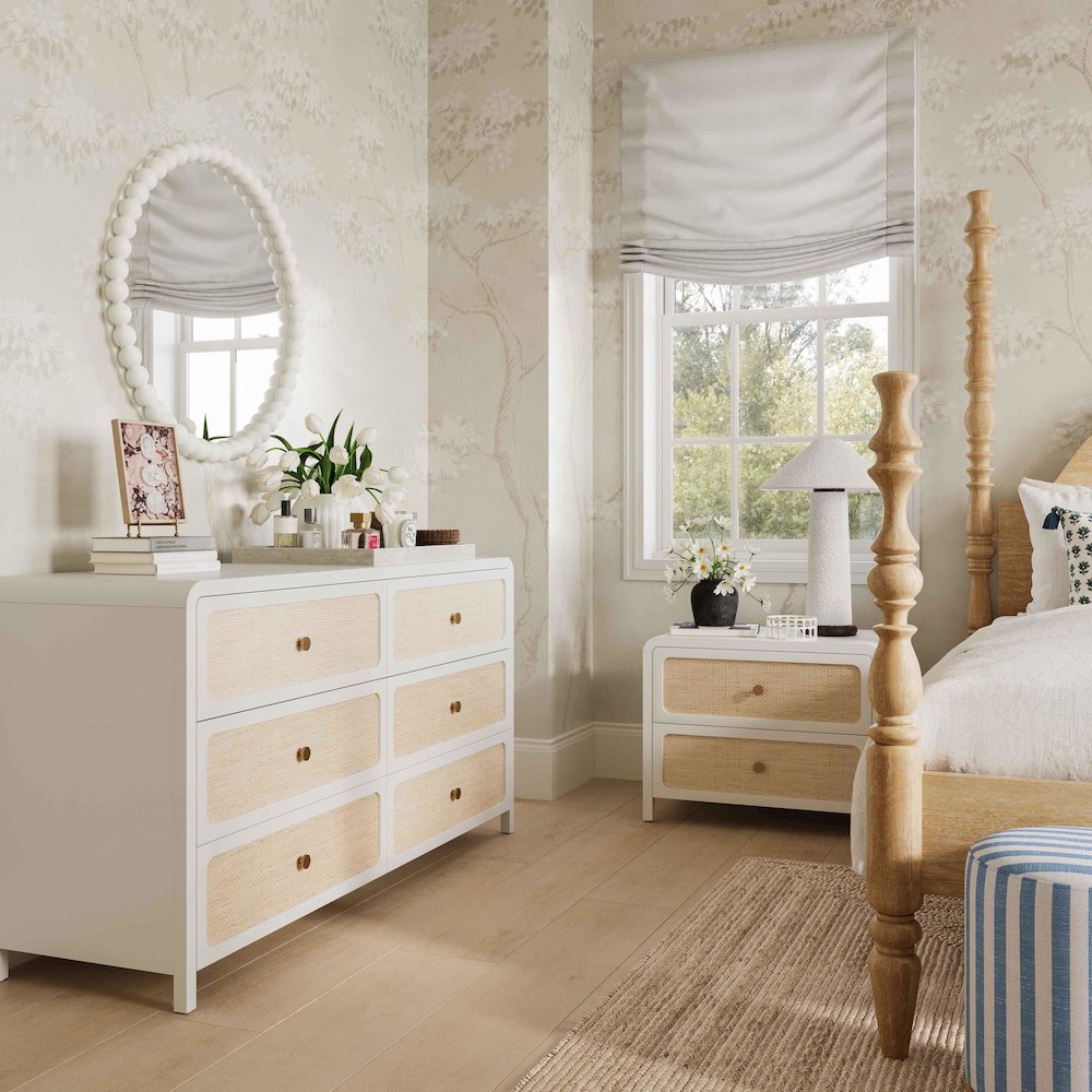 Patty White Rattan 2 Drawer Nightstand. Picture 2