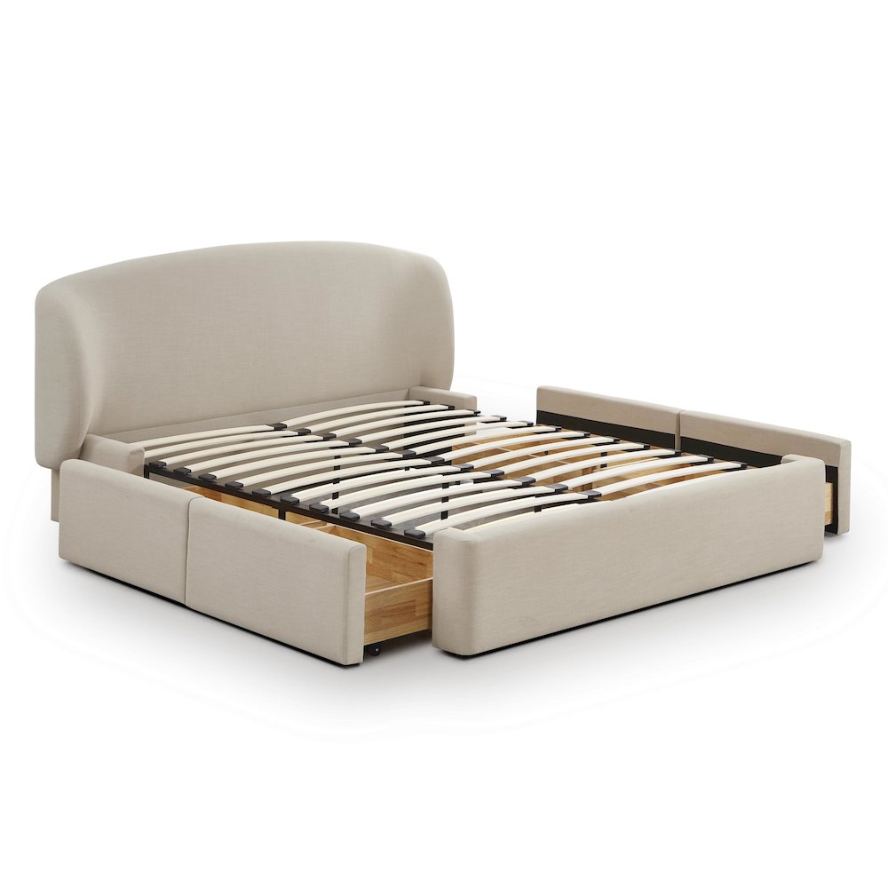 Corey Cream Upcycled Linen Queen Storage Bed. Picture 5