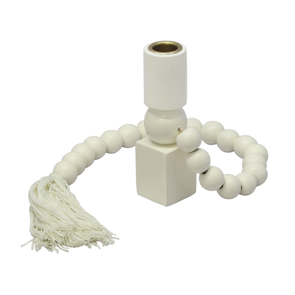 Harrison Cream Wooden Candlestick. Picture 1