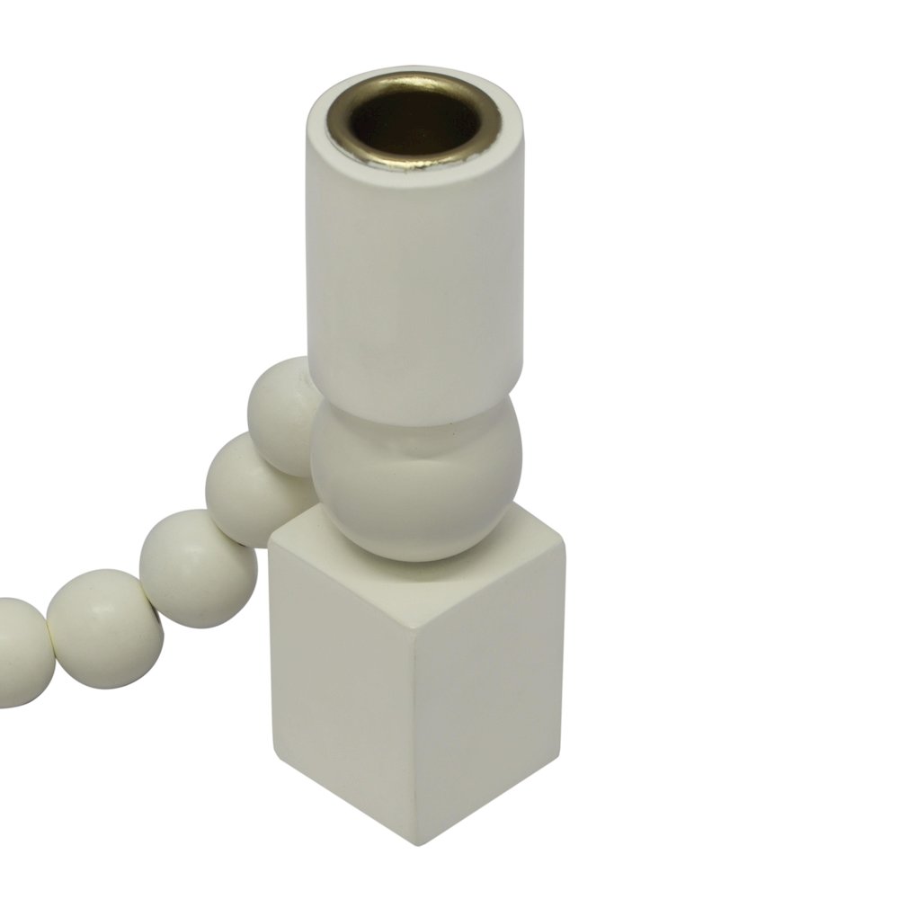 Harrison Cream Wooden Candlestick. Picture 4