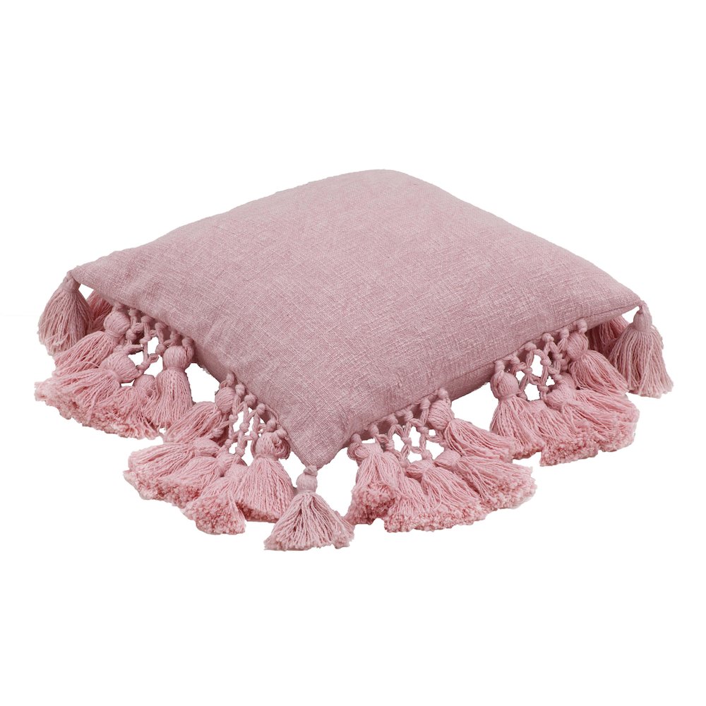 Stone Washed Blush Pink Cotton Tasseled Pillow. Picture 3