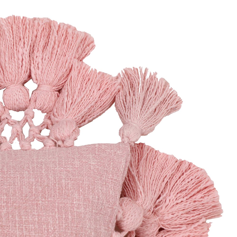 Stone Washed Blush Pink Cotton Tasseled Pillow. Picture 4