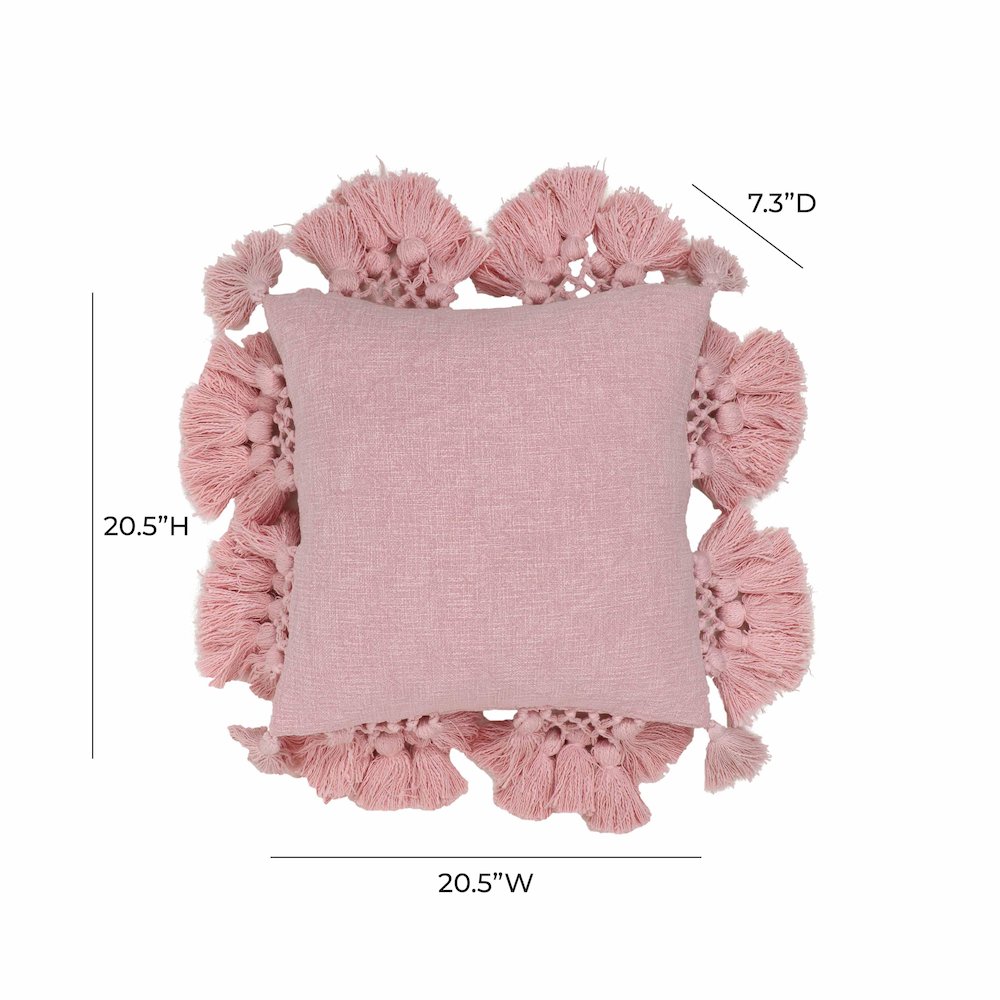 Stone Washed Blush Pink Cotton Tasseled Pillow. Picture 6