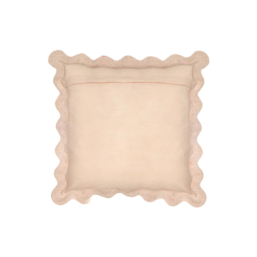 Scalloped Edge Cream and Rust Cotton Velvet Throw Pillow. Picture 4