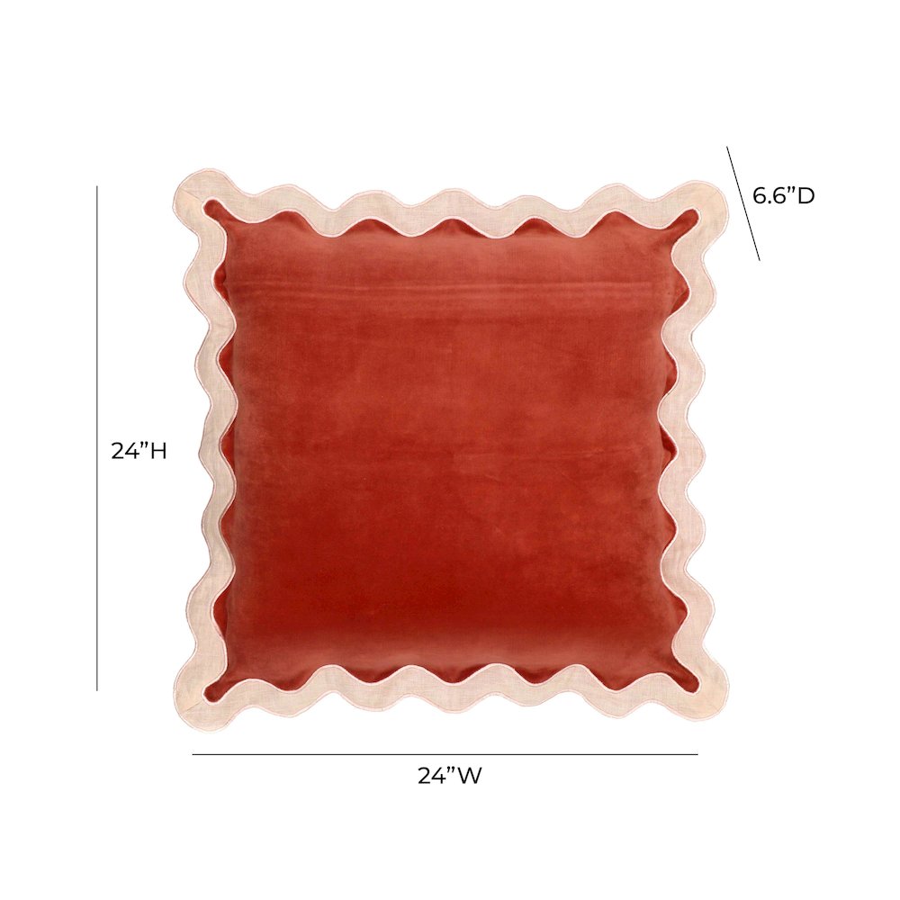 Scalloped Edge Cream and Rust Cotton Velvet Throw Pillow. Picture 6
