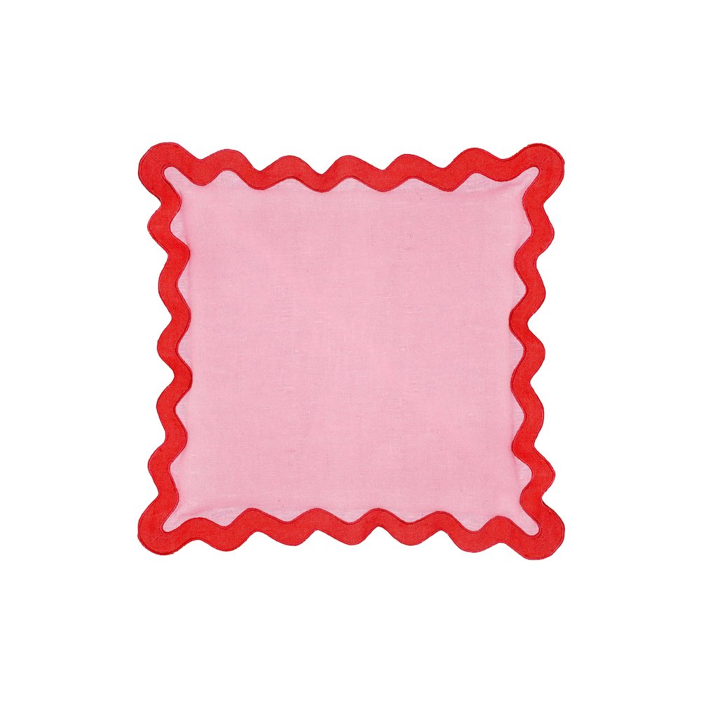 Scalloped Edge Rust and Pink Linen Throw Pillow. Picture 1