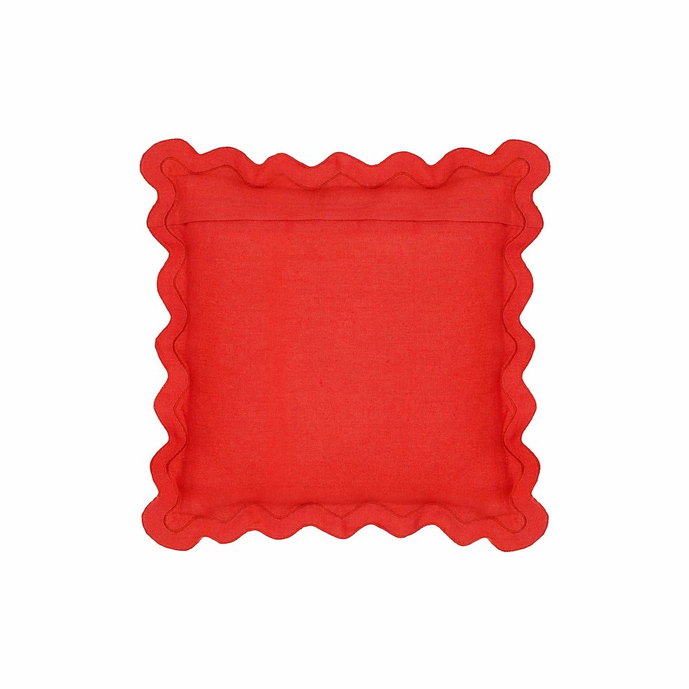 Scalloped Edge Rust and Pink Linen Throw Pillow. Picture 4