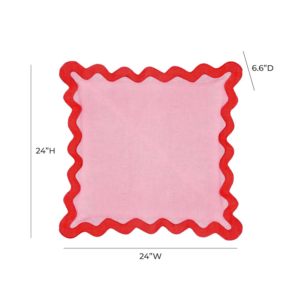 Scalloped Edge Rust and Pink Linen Throw Pillow. Picture 6