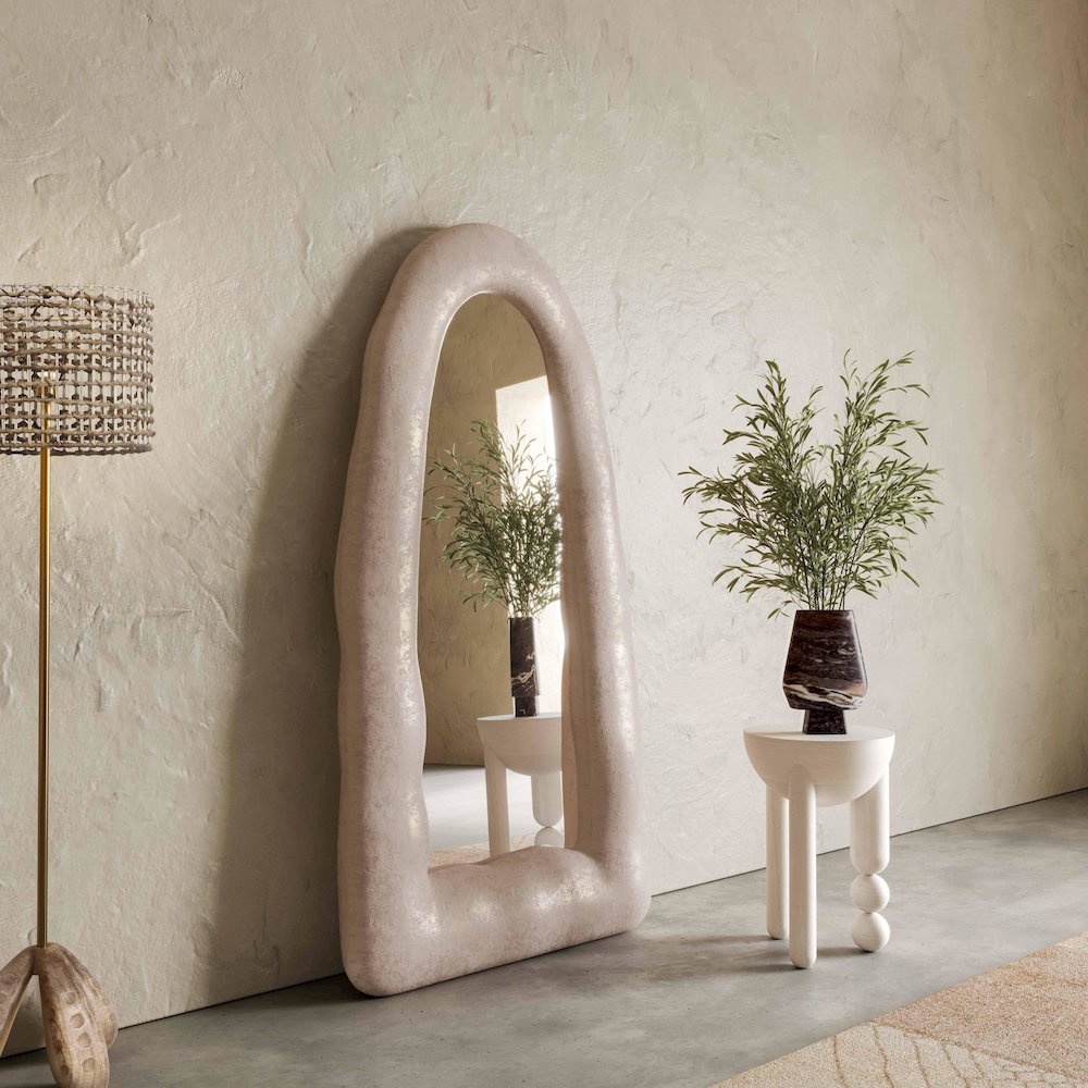 Kaia Cream Textured Small Floor Mirror. Picture 2