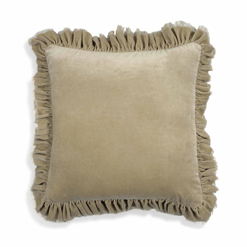Alessia Distressed Beige Velvet Pillow. Picture 1