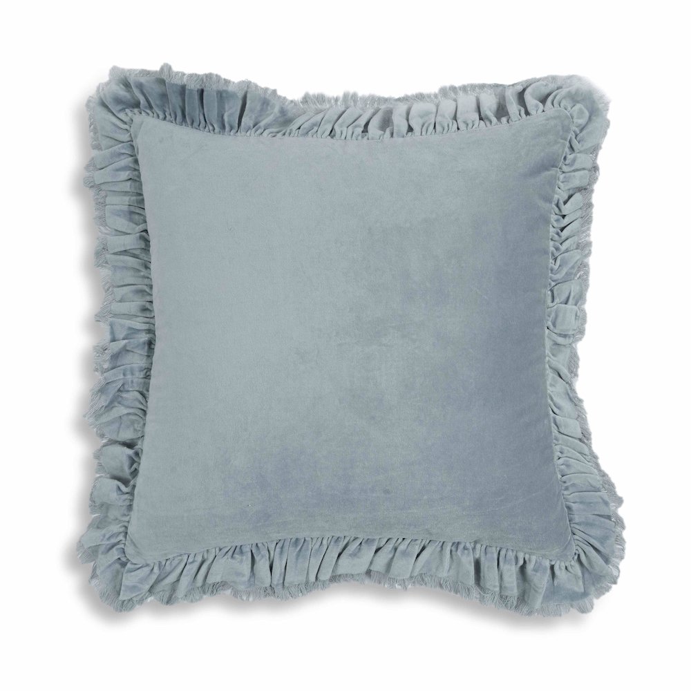 Alessia Distressed Blue Velvet Pillow. Picture 1
