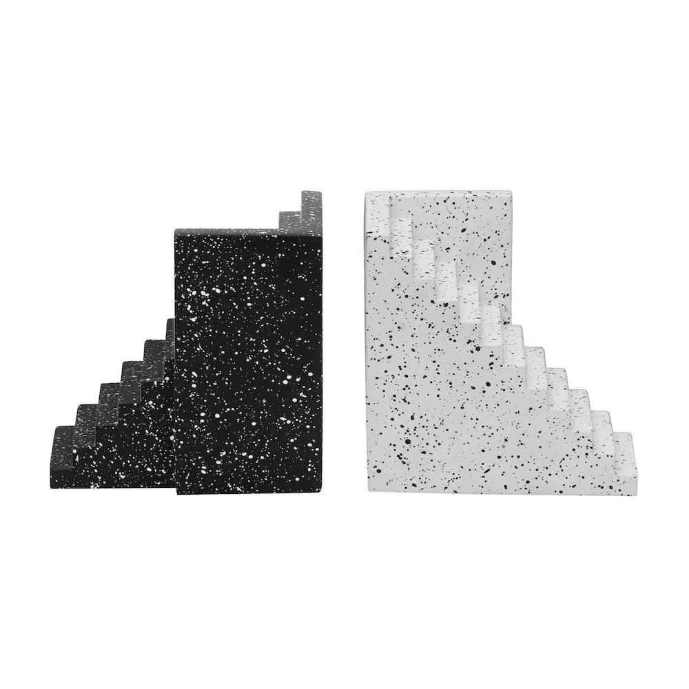 Gabby Speckled Black and White Stairway Bookends. Picture 1