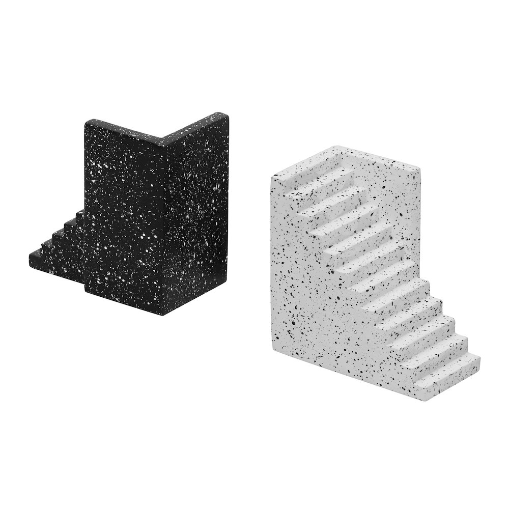 Gabby Speckled Black and White Stairway Bookends. Picture 3