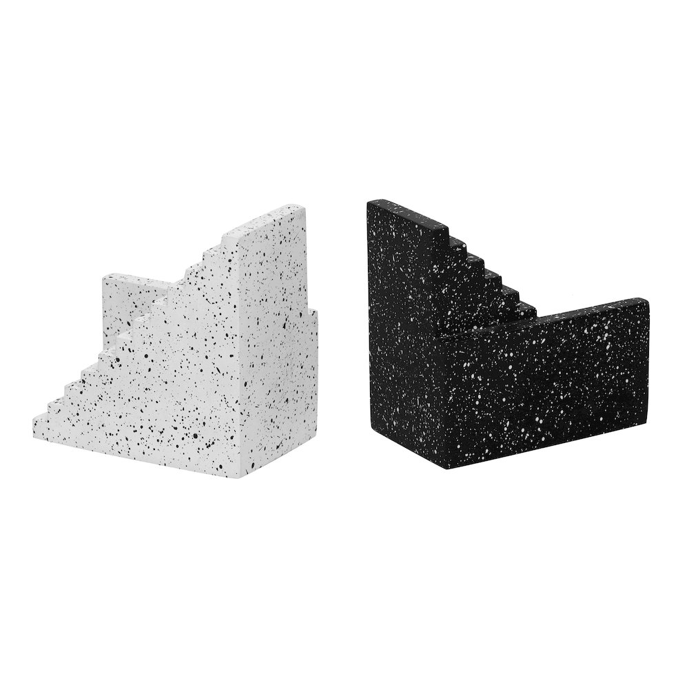 Gabby Speckled Black and White Stairway Bookends. Picture 4