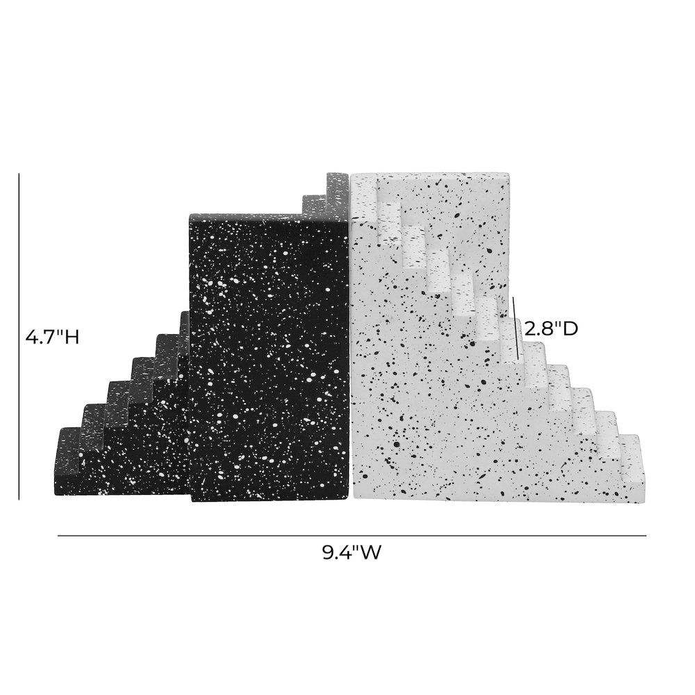 Gabby Speckled Black and White Stairway Bookends. Picture 5