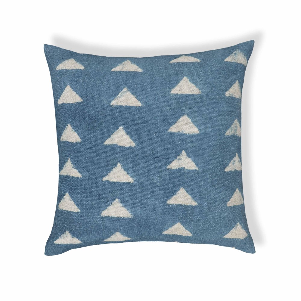 Indigo Triangles Cotton 20 inch Square Accent Pillow. Picture 1