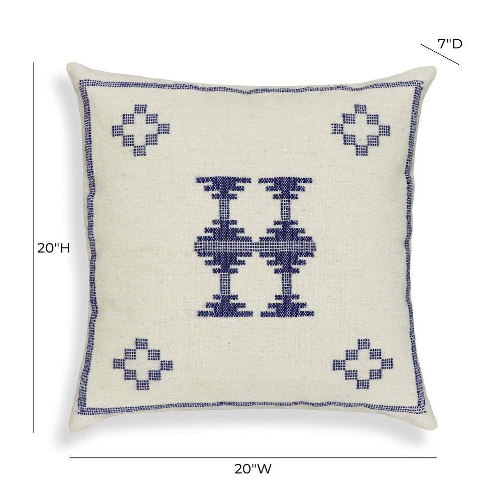 Aztec Cream & Indigo Wool 20 inch Square Accent Cushion. Picture 5