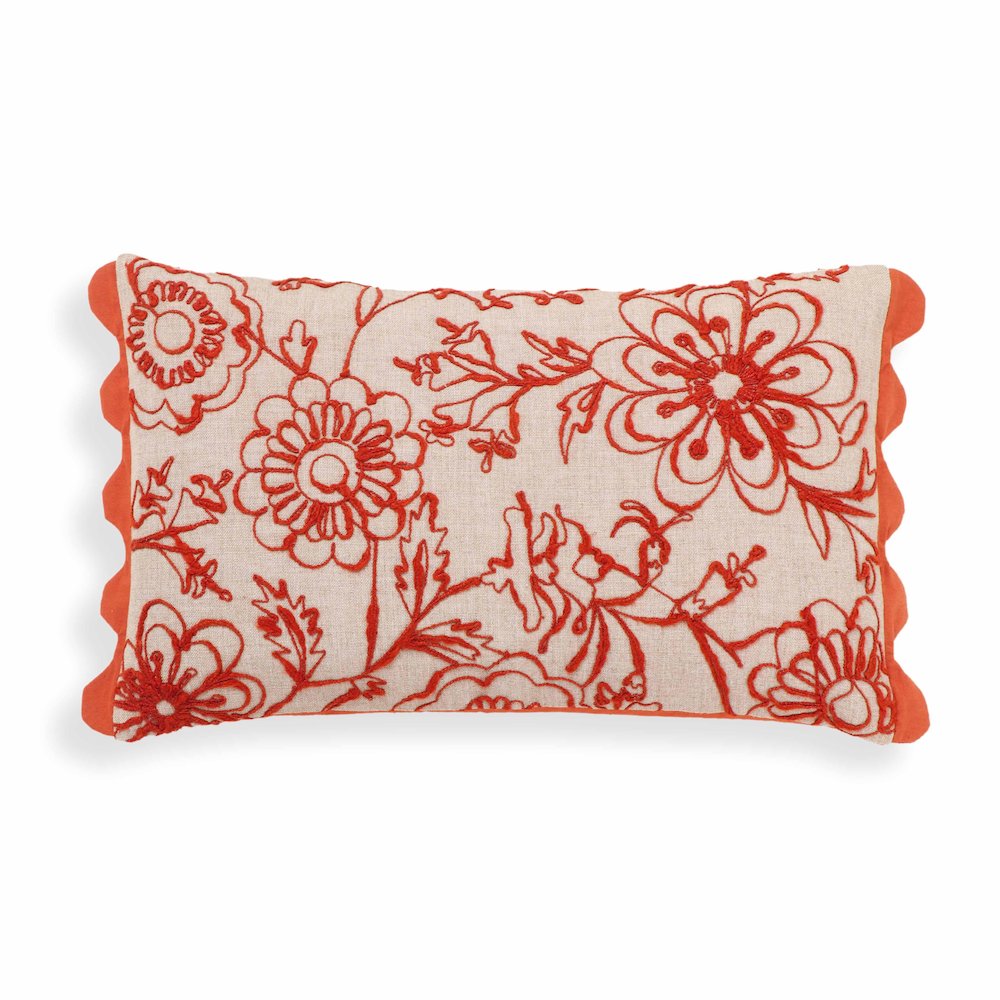 Portia Orange Embroidered Cotton Flex 20 x 12 inch Accent Cushion. Picture 1