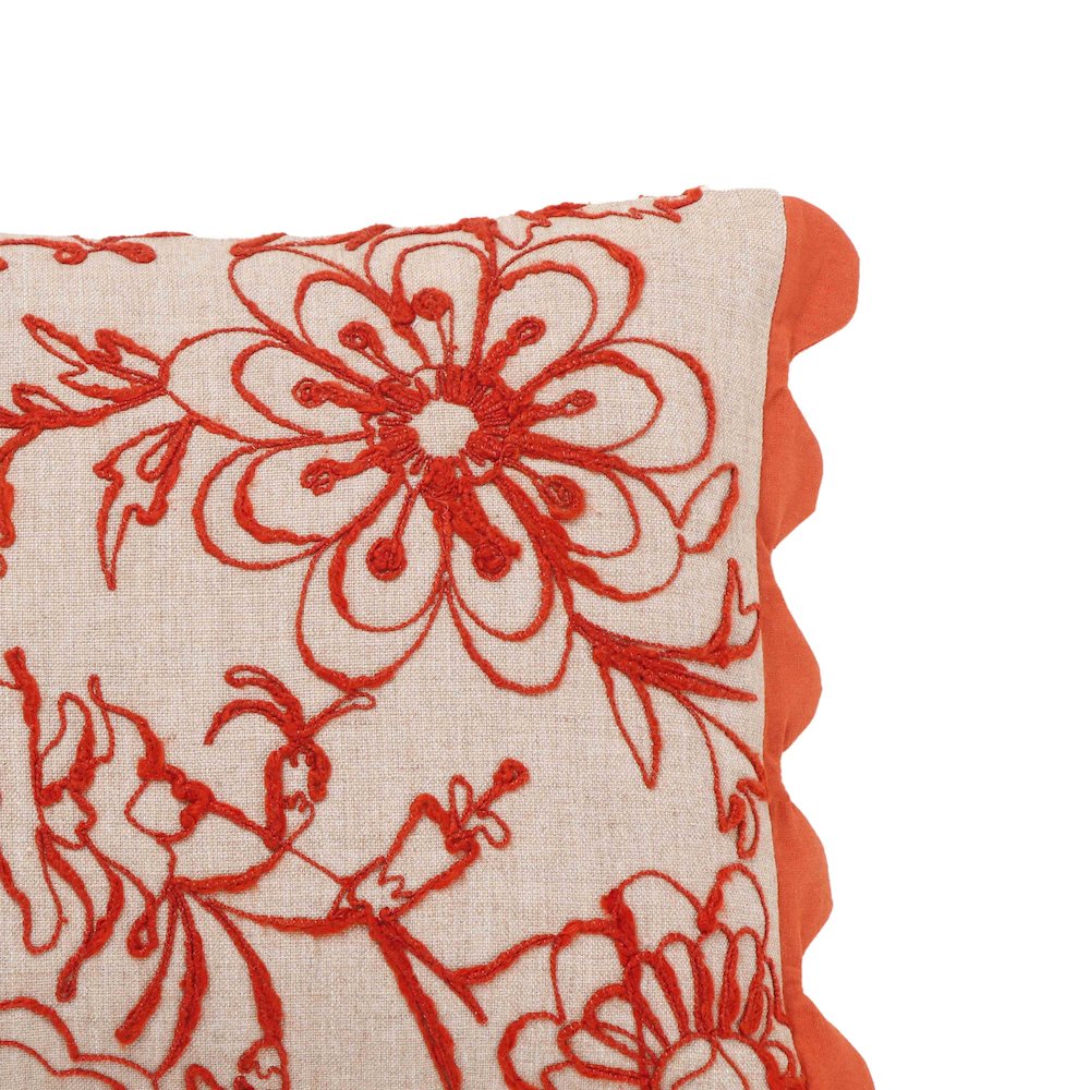 Portia Orange Embroidered Cotton Flex 20 x 12 inch Accent Cushion. Picture 4