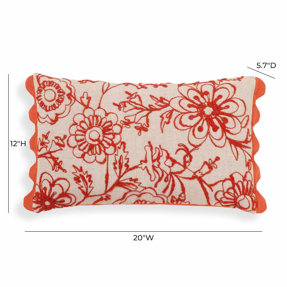 Portia Orange Embroidered Cotton Flex 20 x 12 inch Accent Cushion. Picture 5