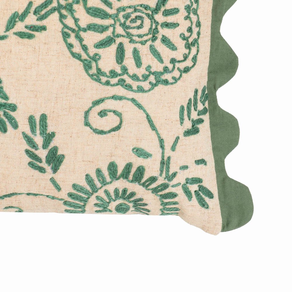 Portia Aqua Embroidered Cotton Flex 20 x 12 inch Accent Cushion. Picture 4