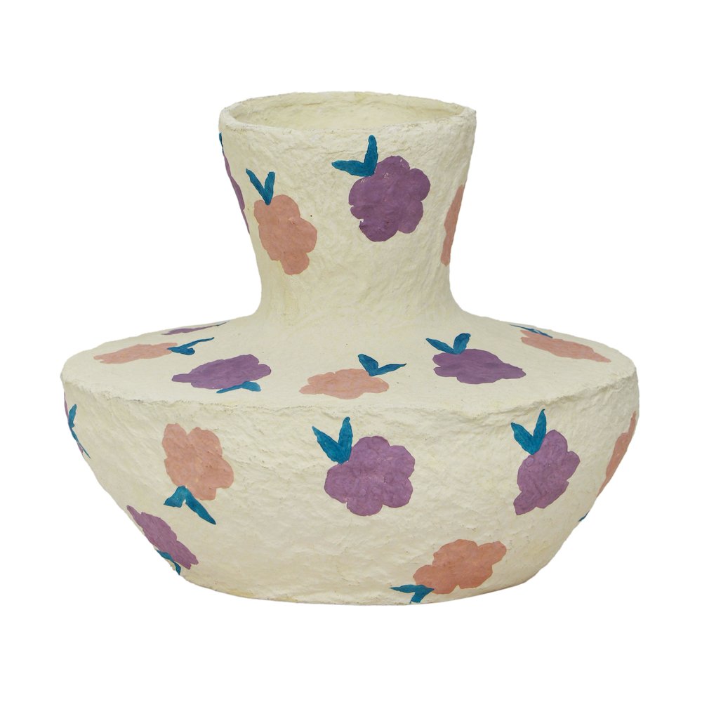 Cotton Mache Vase in Spring Blossoms. Picture 1