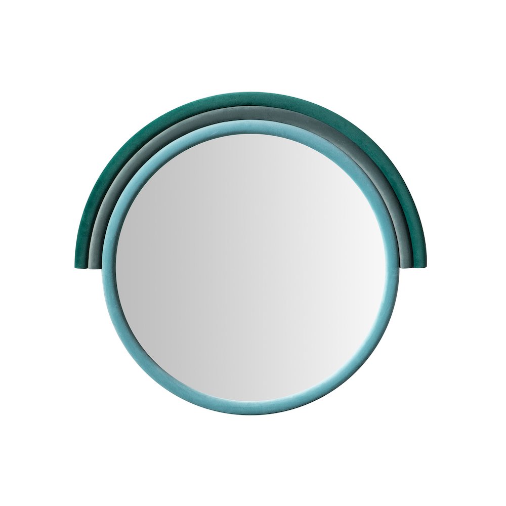 Lally Aqua Velvet Round Wall Mirror. Picture 1