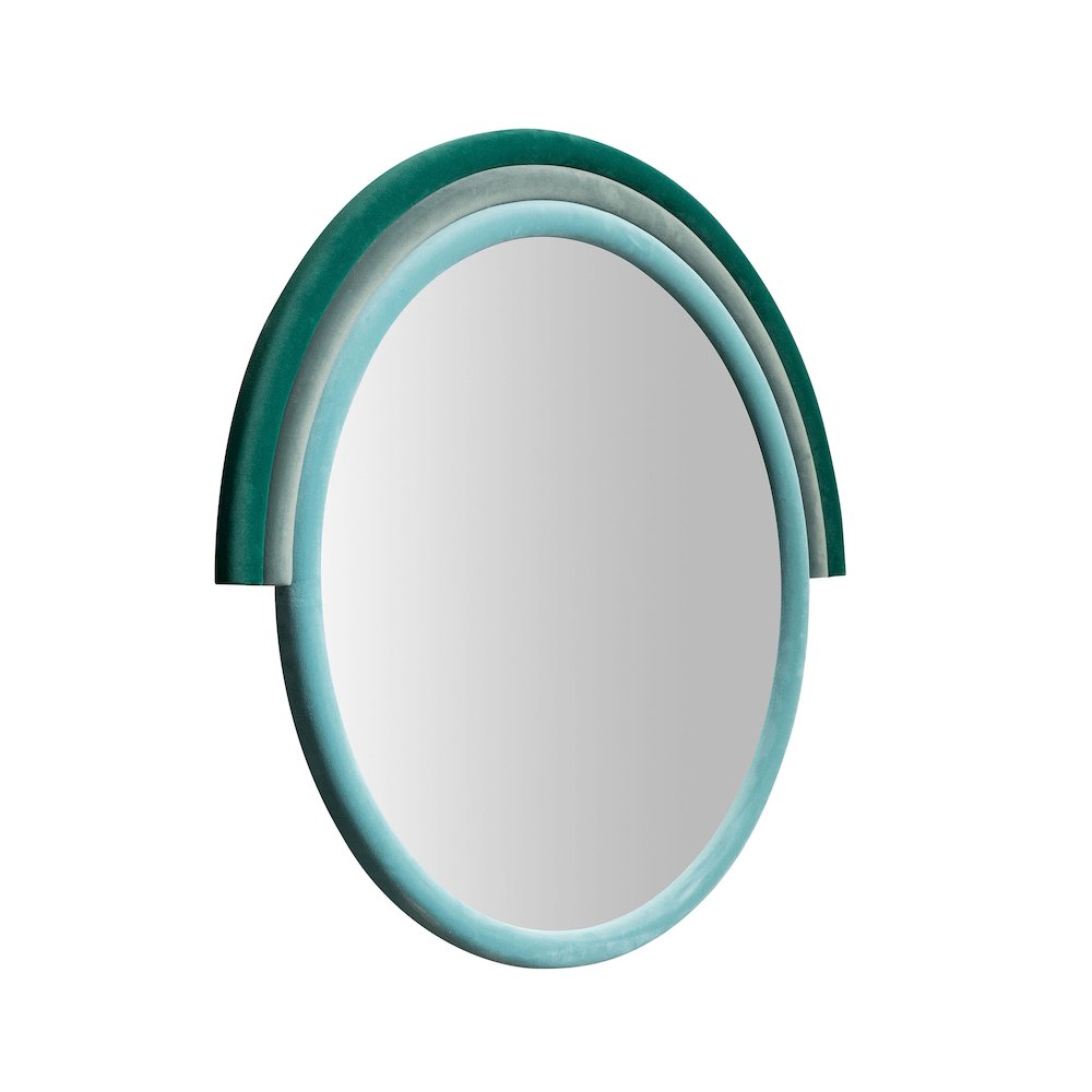 Lally Aqua Velvet Round Wall Mirror. Picture 3