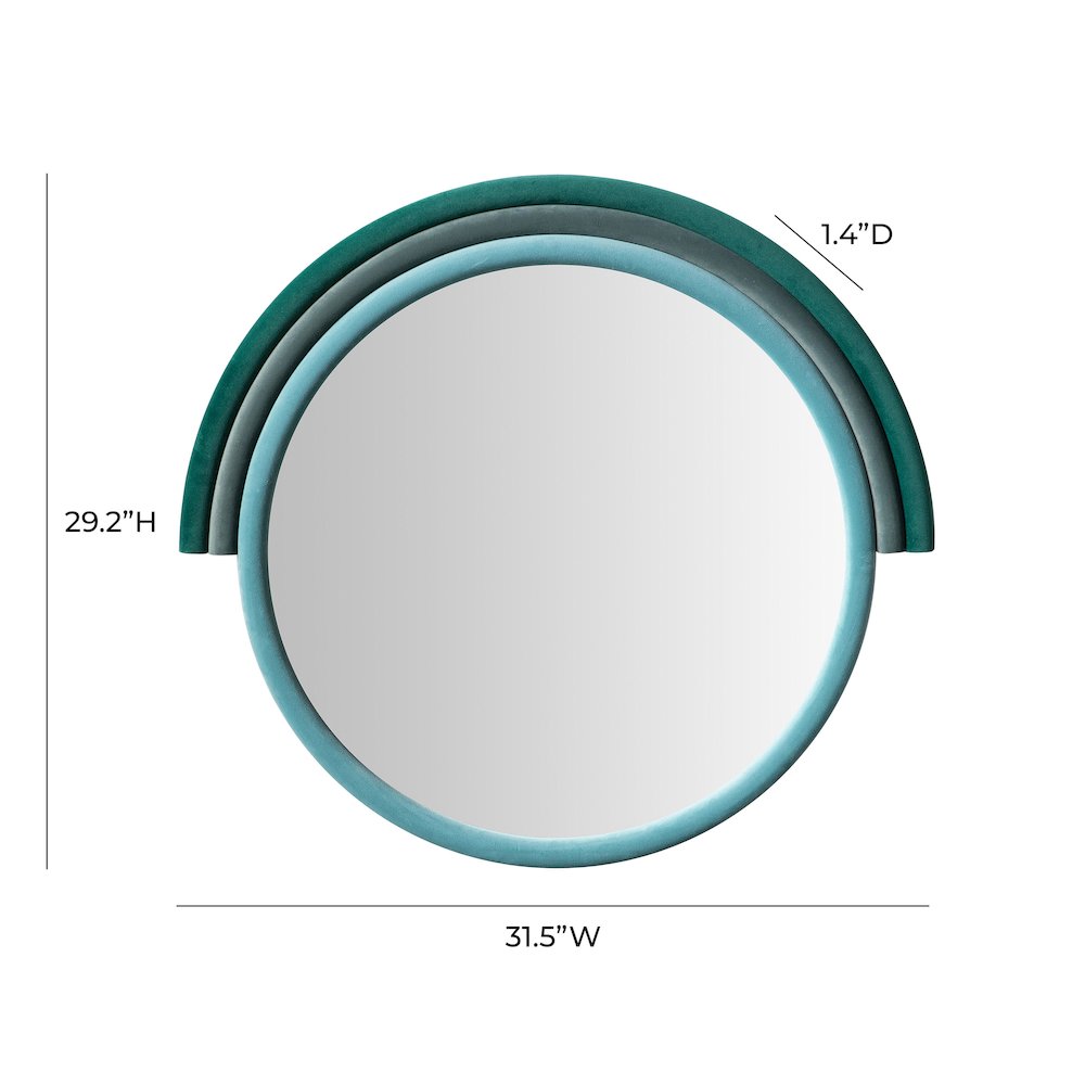 Lally Aqua Velvet Round Wall Mirror. Picture 5