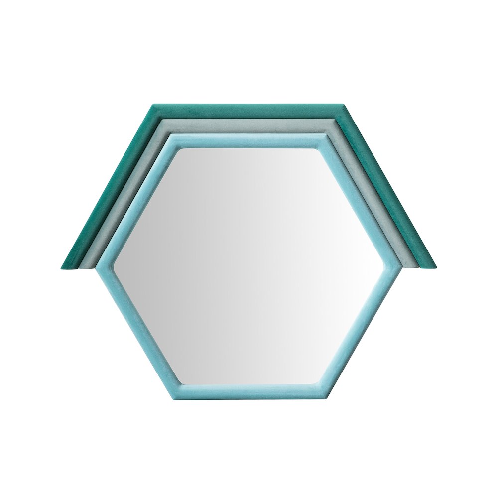 Lally Aqua Velvet Prism Wall Mirror. Picture 1