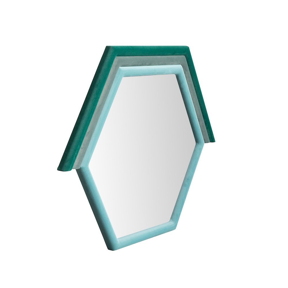 Lally Aqua Velvet Prism Wall Mirror. Picture 3