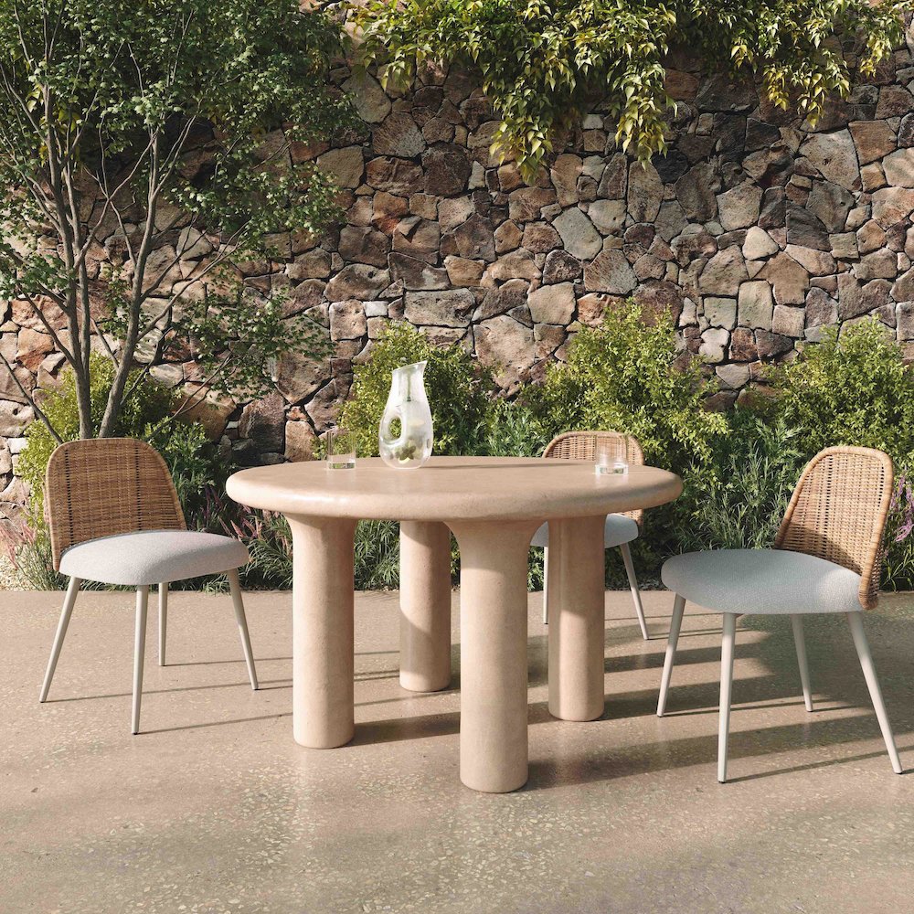 Barbara Cream Textured Indoor / Outdoor 47 inch Round Dining Table. Picture 2