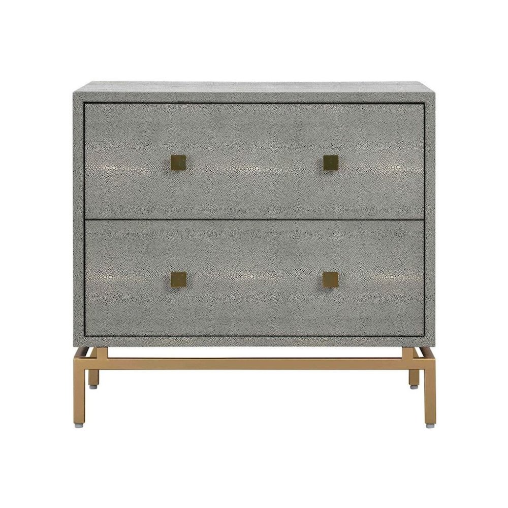Gray Wood Night Stand With 2 Drawers And Gold Base, Shagreen Textured Finish. Picture 4