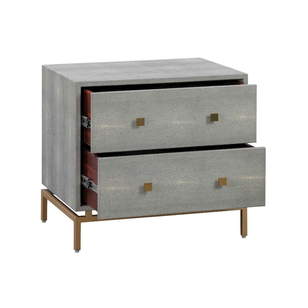Gray Wood Night Stand With 2 Drawers And Gold Base, Shagreen Textured Finish. Picture 5