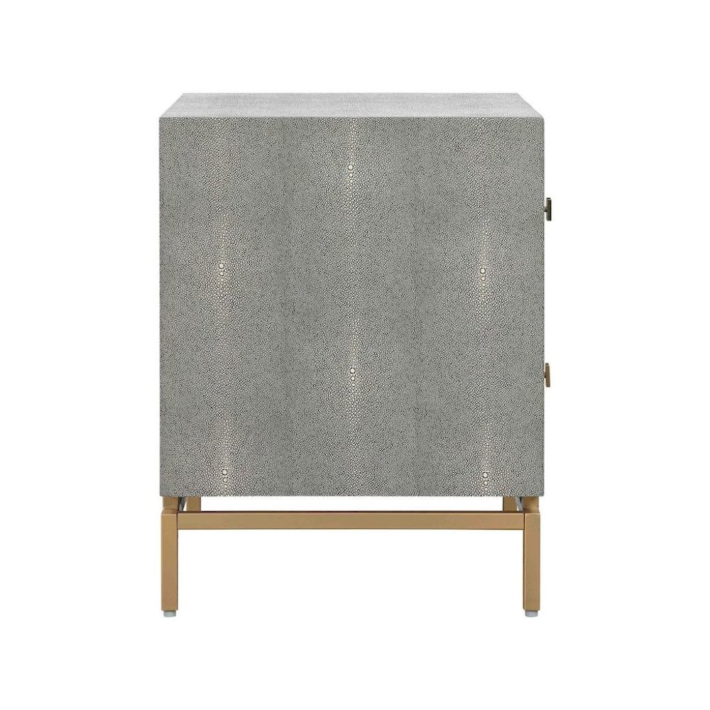 Gray Wood Night Stand With 2 Drawers And Gold Base, Shagreen Textured Finish. Picture 6