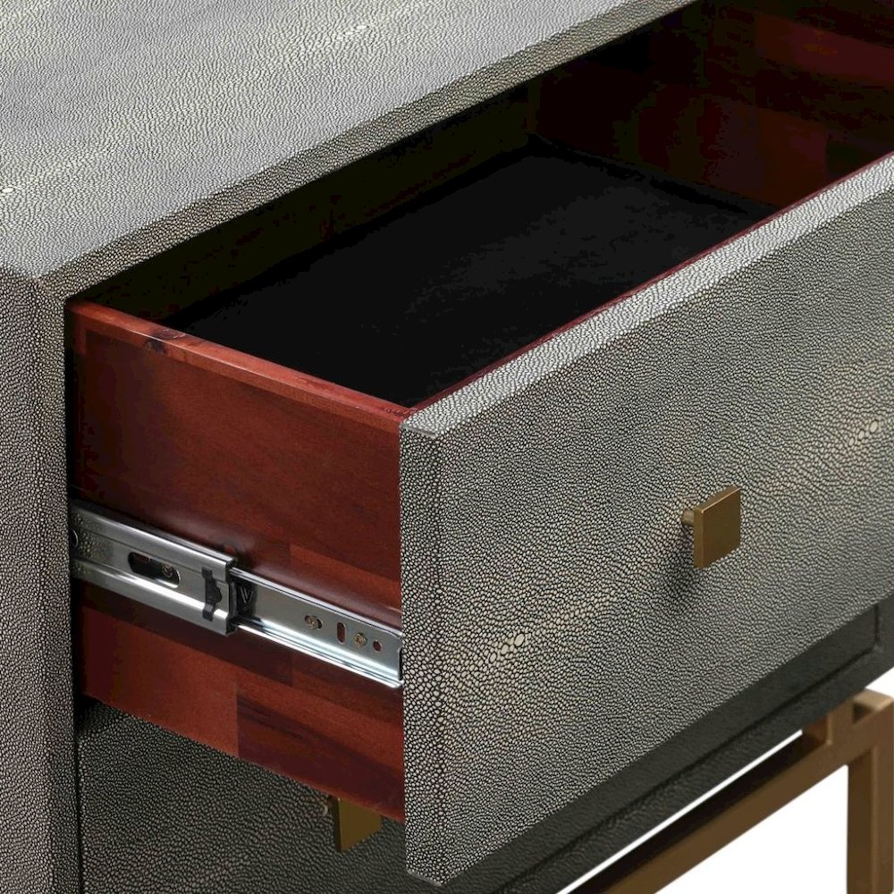Gray Wood Night Stand With 2 Drawers And Gold Base, Shagreen Textured Finish. Picture 8