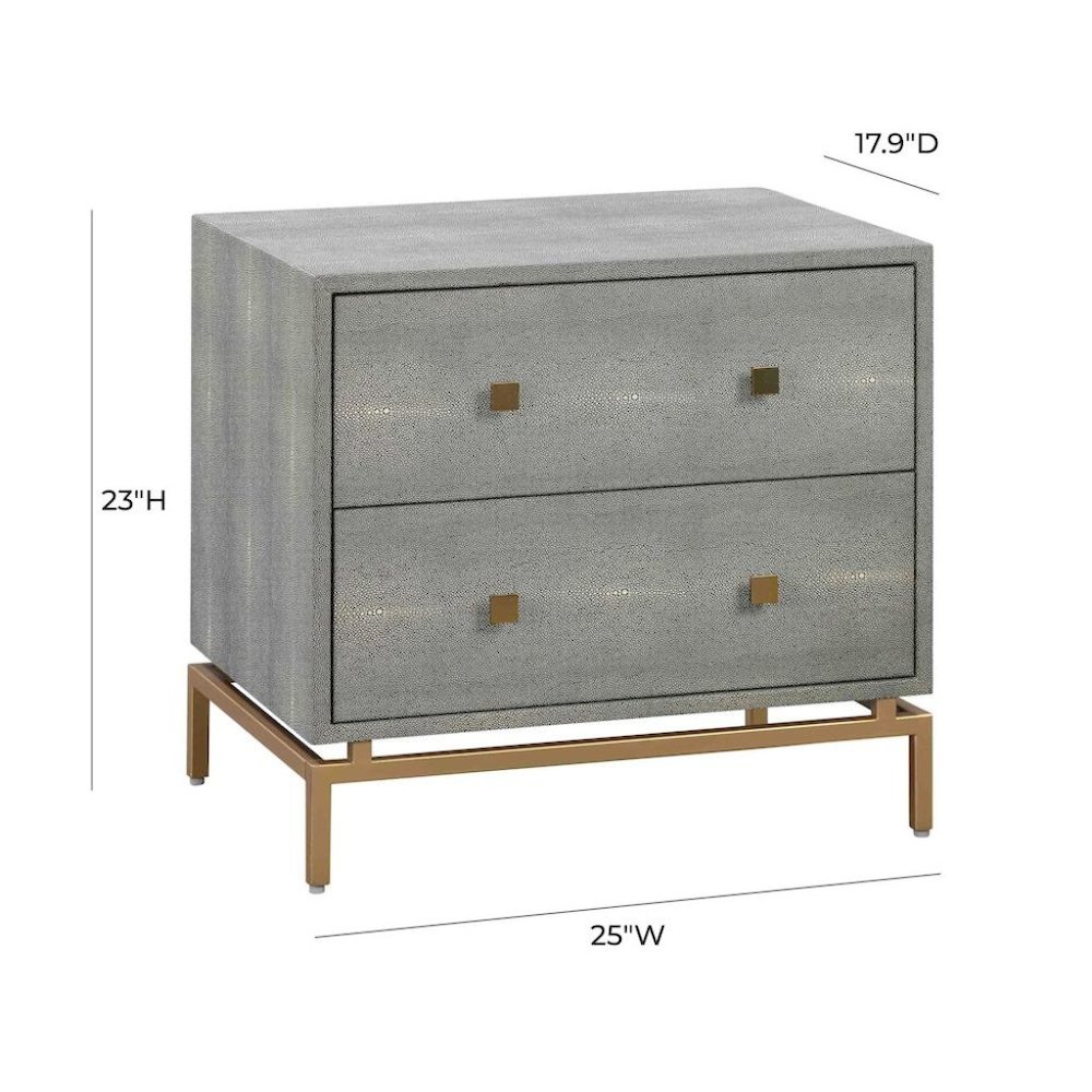 Gray Wood Night Stand With 2 Drawers And Gold Base, Shagreen Textured Finish. Picture 9