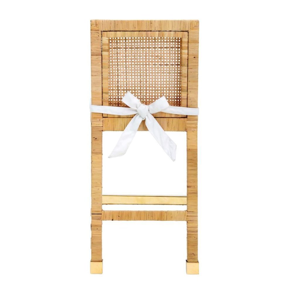 Rattan Counter Stool With White Fabric Seat And Light Wood Framed Back. Picture 5