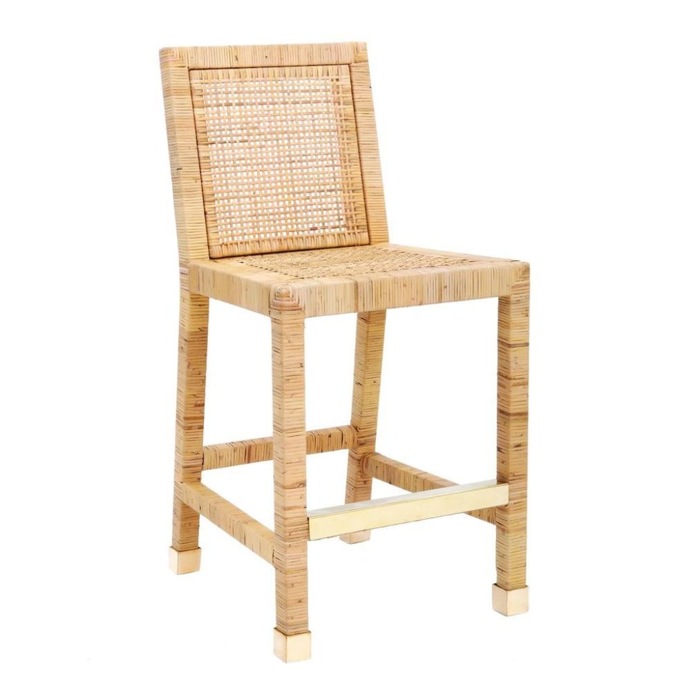 Rattan Counter Stool With White Fabric Seat And Light Wood Framed Back. Picture 6
