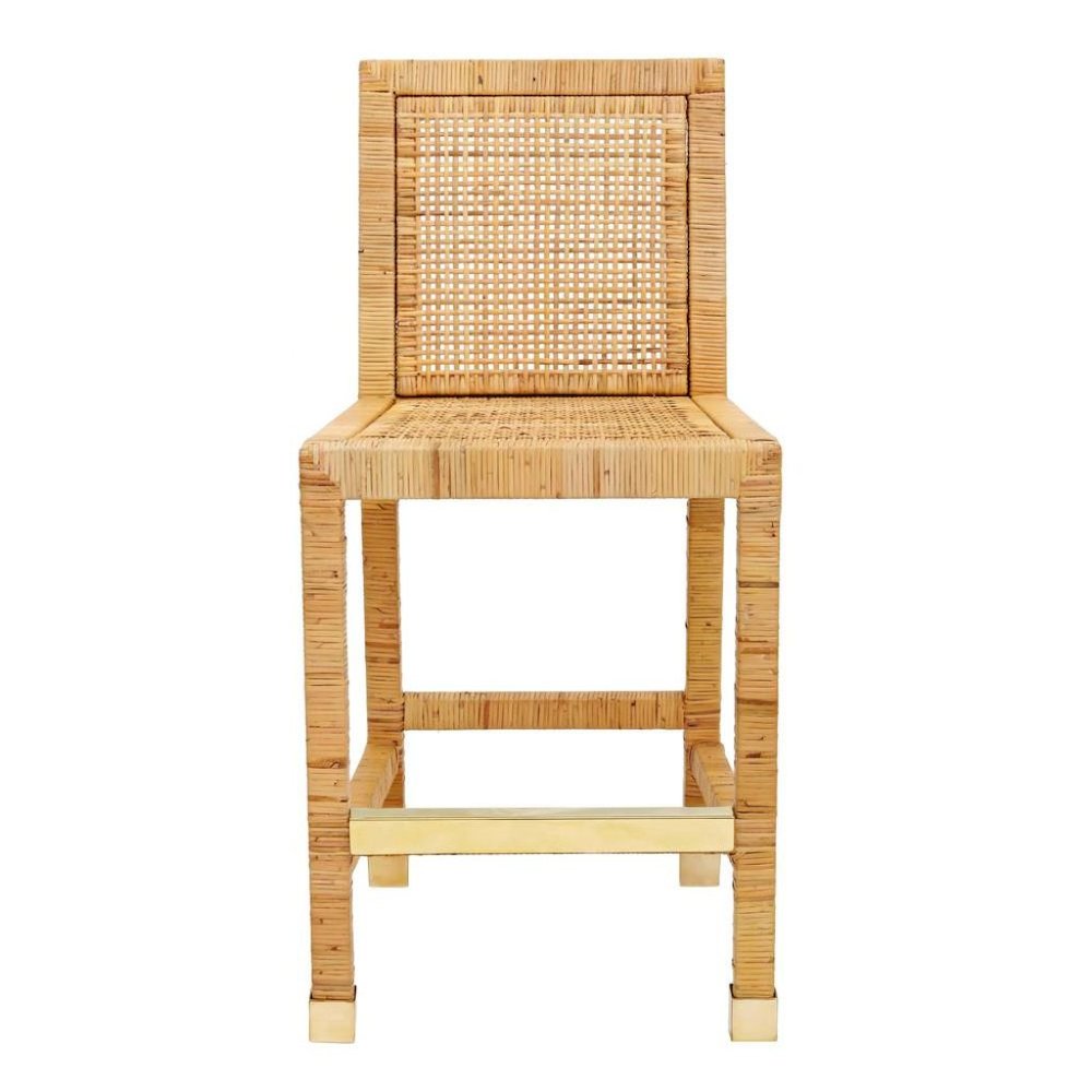Rattan Counter Stool With White Fabric Seat And Light Wood Framed Back. Picture 7