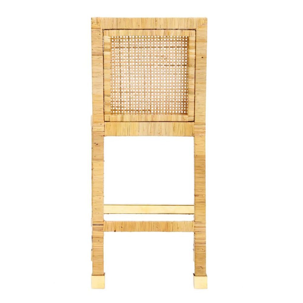 Rattan Counter Stool With White Fabric Seat And Light Wood Framed Back. Picture 8