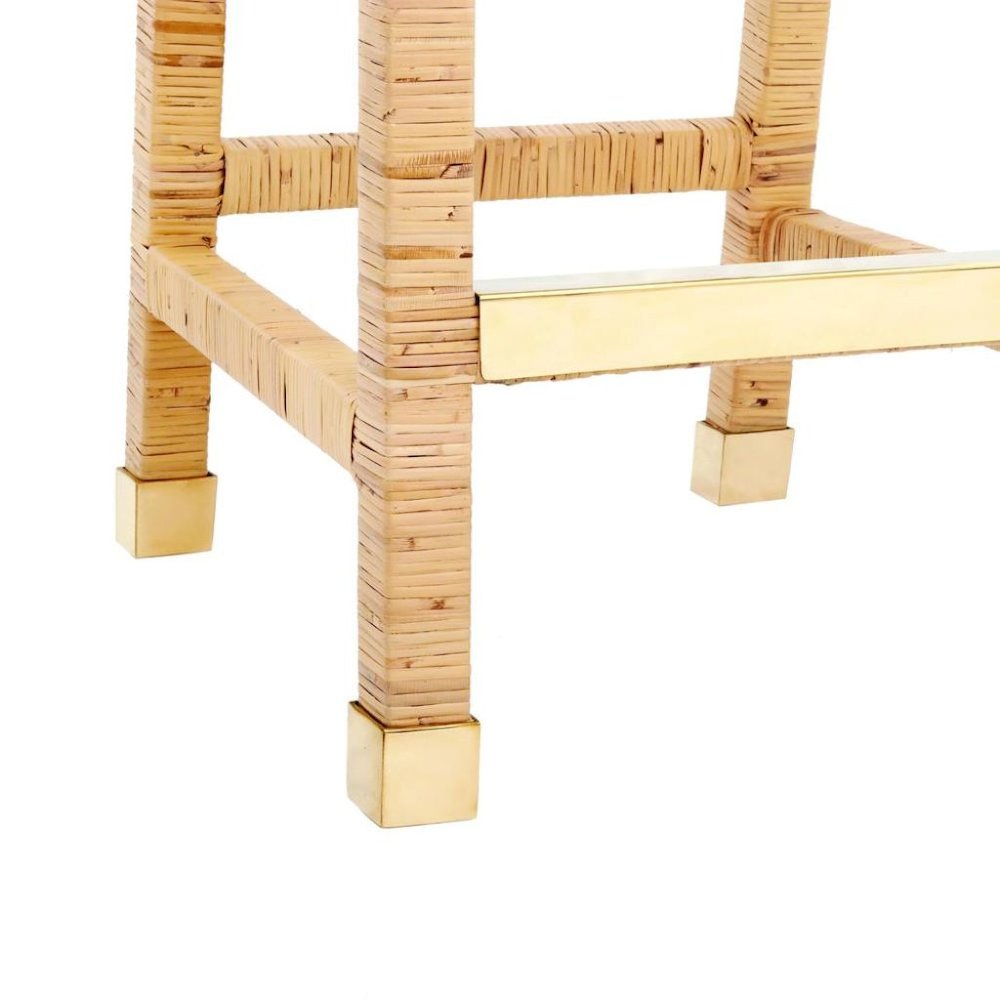 Rattan Counter Stool With White Fabric Seat And Light Wood Framed Back. Picture 9