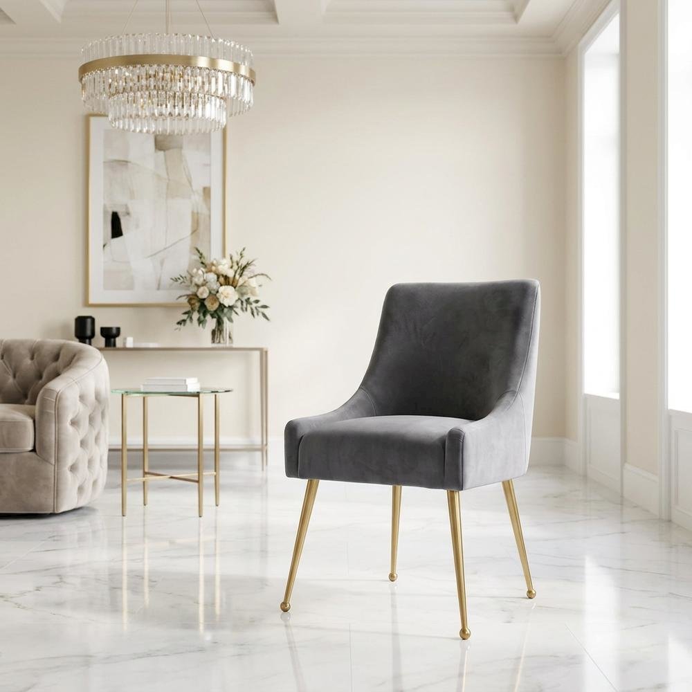Velvet-Upholstered Accent Chair with Gold Stainless Steel Legs for Living Room. Picture 2