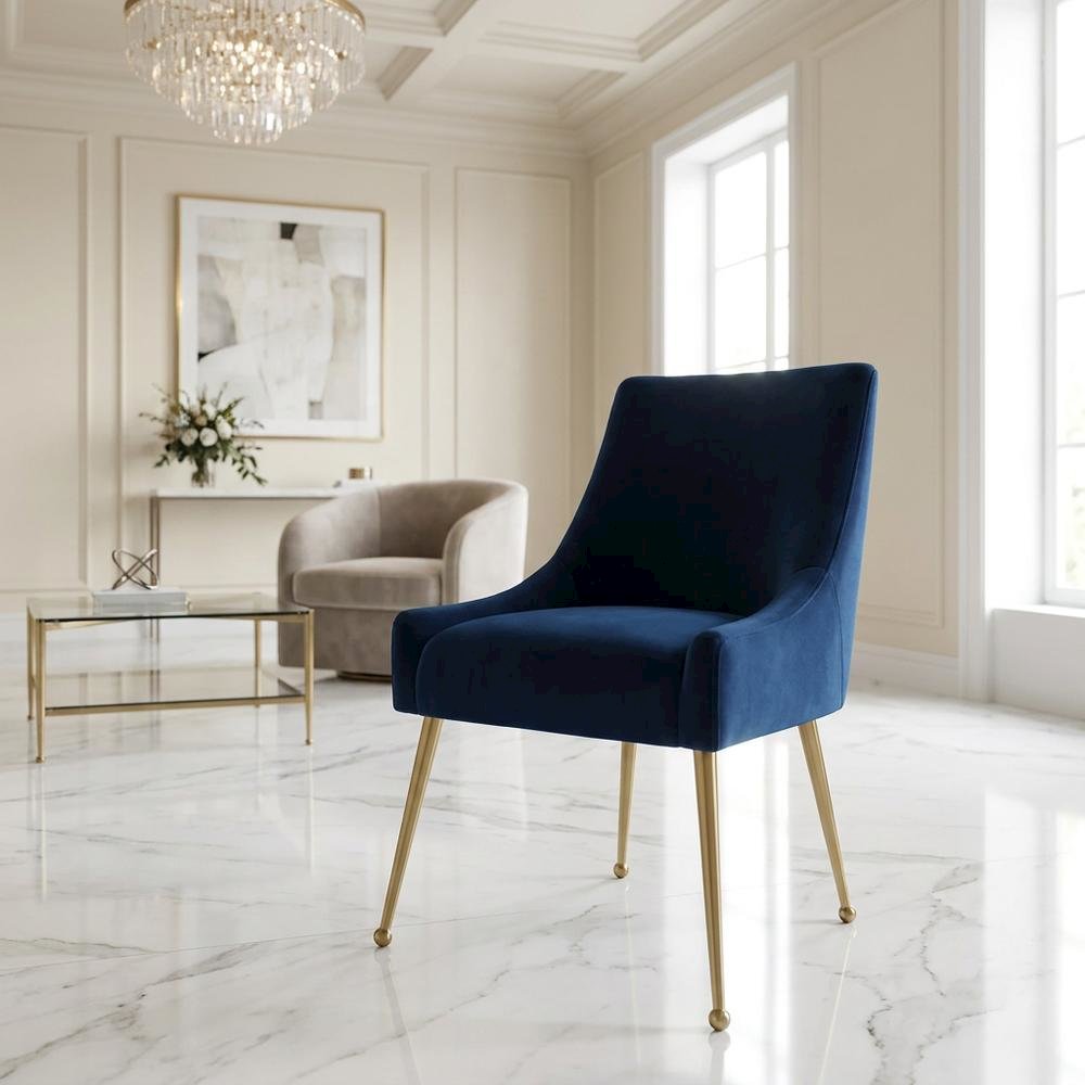 Velvet-Upholstered Accent Chair with Gold Stainless Steel Legs for Living Room. Picture 4